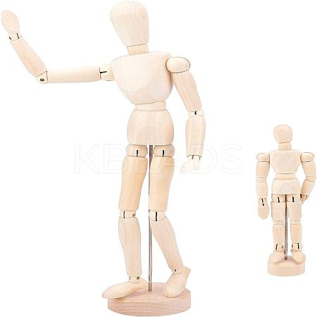 2Pcs 2 Style Unfinished Wooden Pine Movable Joint Family Model DIY-OC0008-36-1