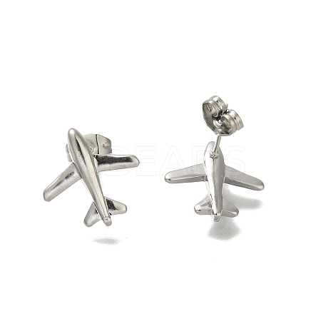 304 Stainless Steel Airplane Stud Earrings for Women EJEW-U027-02P-1