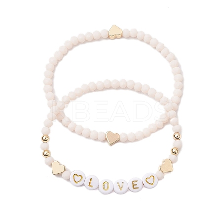 2Pcs 2 Styles Frosted Faceted Glass Beaded Stretch Bracelet Sets BJEW-JB10452-03-1