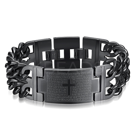 Stainless Steel Rectangle with Holy Writ Link Bracelet for Men Women RELI-PW0001-042EB-1