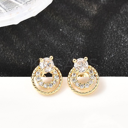 Flat Round Brass Micro Pave Cubic Zirconia Stud Earrings EJEW-A135-05G-1