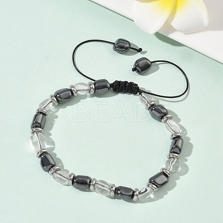 Natural Quartz Crystal & Non-magnetic Synthetic Hematite Beaded Braided Bead Bracelets for Men Women BJEW-Z148-08P-01-1