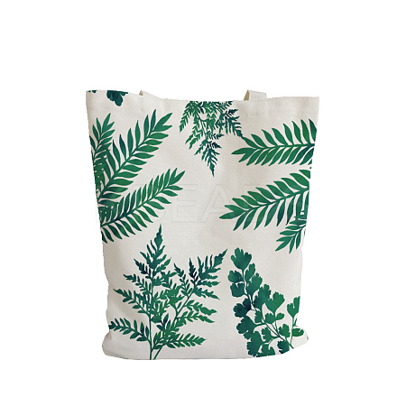 Green Plant Printed Canvas Women's Tote Bags ABAG-L018-B05-1