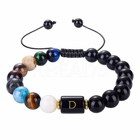 10MM Natural Black Obsidian Alphabet Beaded Braided Bracelets LS-TO2319-4-1