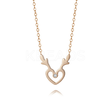 Deer Antler Heart 304 Stainless Steel Rhinestone Pendant Necklaces DZ8057-1