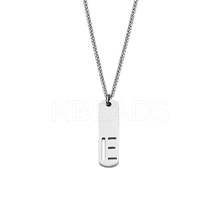 304 Stainless Steel Rectangle with Laser Cut Initial Pendant Necklaces FS-WG71FEF-09-1