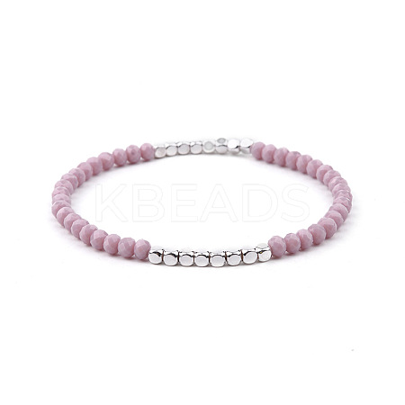 Gold-tone Miyuki Elastic Crystal Beaded Bracelet with Acrylic Tube Beads ST2798763-1