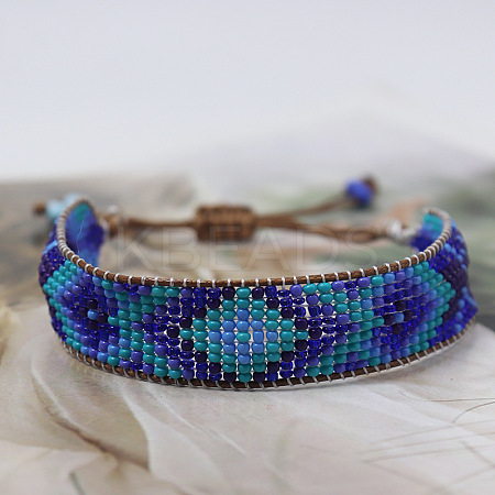 Bohemian Style Rhombus Pattern Glass Seed Beaded Braided Bead Bracelets WG1D303-06-1