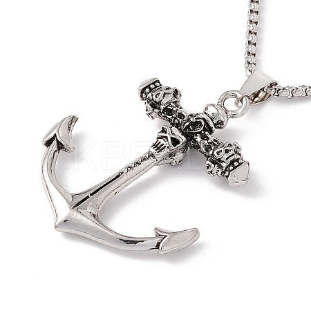 Alloy Skull Anchor Pendant Necklace with 201 Stainless Steel Box Chains LS-NJEW-E016-07AS-1