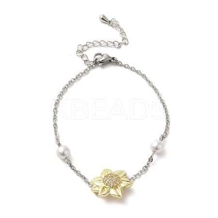 Sunflower Brass Cubic Zirconia Link Bracelets LS-BJEW-A004-01-1