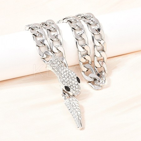 Alloy Rhinestone Snake Cuban Link Chain Necklaces for Women WGC9FDE-04-1