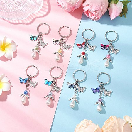8Pcs Plastic Imitation Pearl Keychains KEYC-JKC01307-1
