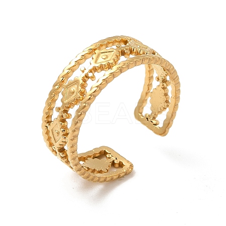 Ion Plating(IP) 304 Stainless Steel Rhombus Open Cuff Ring for Men Women RJEW-E066-05G-1