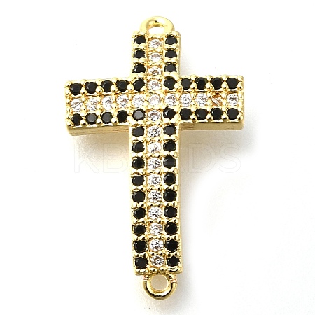 Brass Pave Black & Clear Cubic Zirconia Connector Charms KK-M101-02I-G01-1