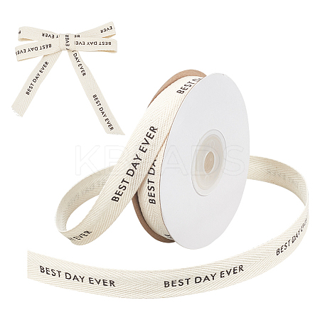 9M BEST DAY EVER Word Print Cotton Herringbone Ribbon OCOR-WH0090-028A-1