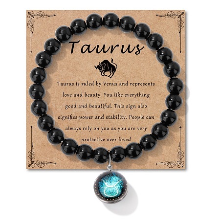 Birthstone Natural Black Obsidian Round Bead Stretch Bracelets QA9771-4-1