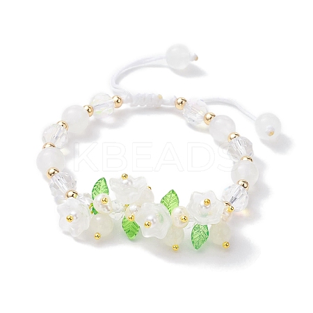 Flower Glass & Acrylic Braided Bead Adjustable Bracelets for Women BJEW-JB10445-1