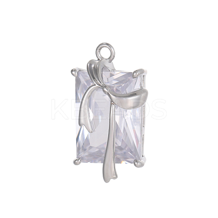 Rectangle Charms 304 Stainless Steel Clear Cubic Zirconia Pendants STAS-OY004-25P-1
