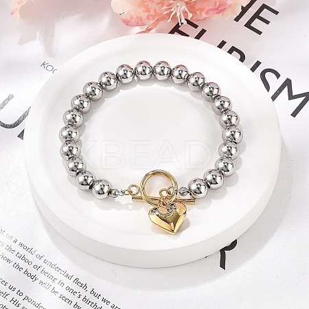 304 Stainless Steel Beaded Stretch Bracelets for Women LS-BJEW-C089-06GP-1