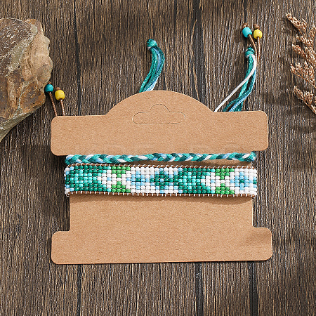 Bohemian Style Glass Seed Beads Handmade Bracelet Sets with Geometric Pattern FR9799-3-1