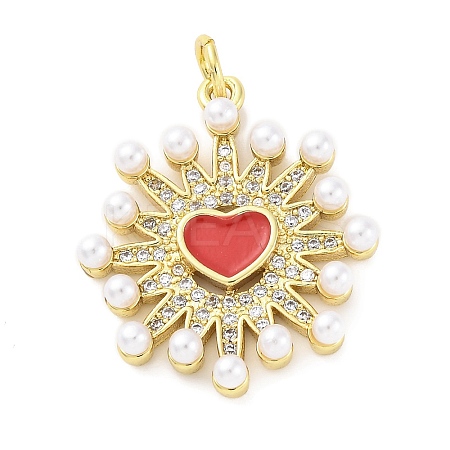 Brass Micro Pave Cubic Zirconia Enamel ABS Imitation Pearl Pendants KK-D325-22G-03-1