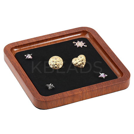 Square Wood Jewelry Storage Tray with Microfiber Fabric Mat Inside ODIS-WH0030-37B-02-1