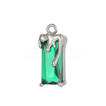 Rectangle Charms 304 Stainless Steel Cubic Zirconia Pendants STAS-OY004-21P-1