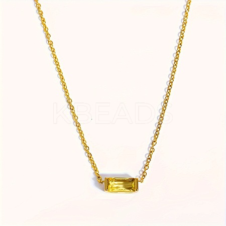 Birthstone Style Brass Cubic Zirconia Rectangle Pendant Necklaces for Women FS-WGDF12C-11-1