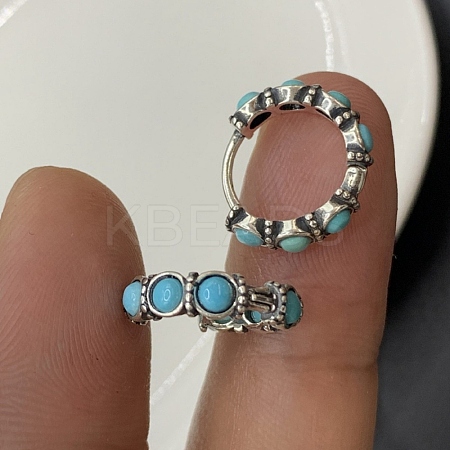 Round Synthetic Turquoise Hoop Earrings EJEW-C178-05-1