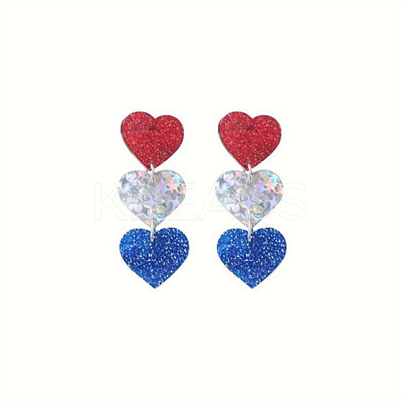 Independence Day Alloy Acrylic Heart Dangle Stud Earrings FS-WG49294-01-1