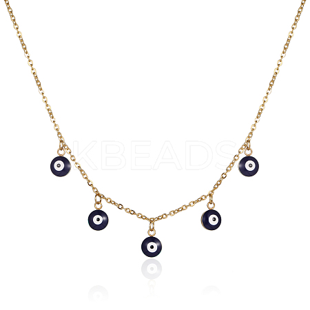 304 Stainless Steel Evil Eye Pendant Necklace for Women KE2161-1-1