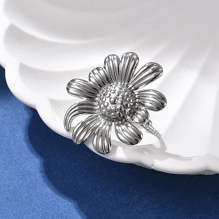 Flower 304 Stainless Steel Open Cuff Ring for Women LS-RJEW-M049-04P-1