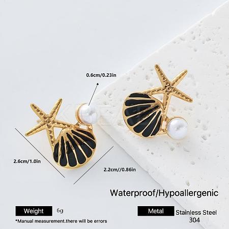 Ocean Theme 304 Stainless Steel Enamel Stud Earrings for Women MF2058-1-1