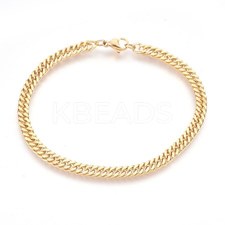 Ion Plating(IP) 304 Stainless Steel Curb Chain Bracelets BJEW-P235-13G-1