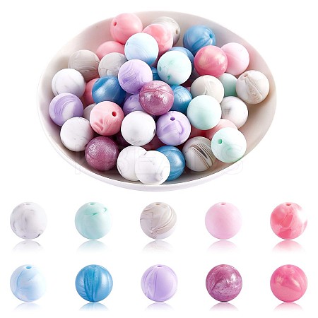 100Pcs 15mm Silicone Beads Multicolor Round Silicone Beads Kit Loose Bulk Silicone Beads for Keychain Making Necklace Bracelet Crafts JX325A-1