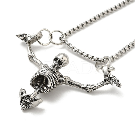 Halloween Theme Skeleton Alloy Pendant Necklaces with Box Chains LS-NJEW-F319-01P-1