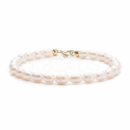 Grade A Natural Pearl Beaded Bracelets with Brass Spring Ring Clasps for Women BJEW-JB08037-1