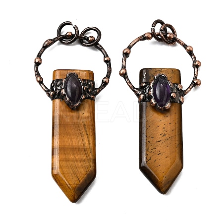 Natural Tiger Eye & Amethyst Sword Shape Big Pendants G-Q350-07J-1