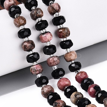 Natural Obsidian & Rhodonite Beads Strands G-Q614-03A-03-1