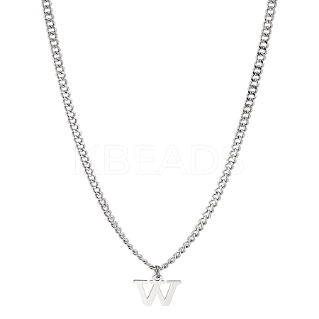 1Pc 304 Stainless Steel Letter Pendant Necklaces NJEW-LP0001-33W-P-1