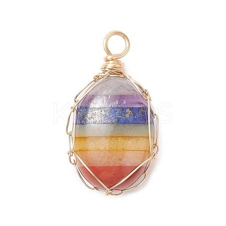 Chakra Natural Mixed Gemstone Copper Wire Wrapped Pendants PALLOY-JF02045-01-1