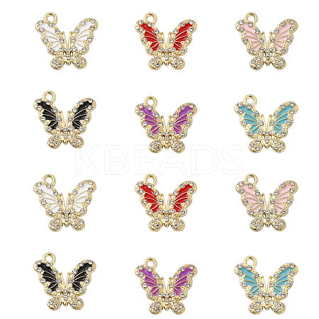 12Pcs 6 Colors Golden Alloy with Rhinestone Pendant FIND-CJ0001-79-1