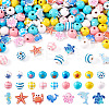Ocean Themed Spray Painted Wood European Beads WOOD-TA0002-63-1