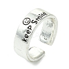 Word Keep Smile Alloy Open Cuff Ring RJEW-K275-10AS-1