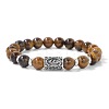 Alloy Nordic Viking Runes 8MM Natural Tiger Eye Round Beaded Stretch Bracelets KW3210-1-1