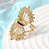 Hollow Fan 304 Stainless Steel Open Cuff Rings for Women RJEW-A091-01G-3