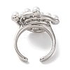 Rack Plating Flower Brass ABS Imitation Pearl Open Cuff Rings for Women RJEW-S242-08P-3