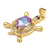 Tortoise Rack Plating Brass Micro Pave Cubic Zirconia Charms KK-G513-78A-06G-2