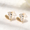 Brass Micro Pave Clear Cubic Zirconia Heart Stud Earrings EJEW-C158-04G-2