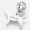 304 Stainless Steel Puppy European Dangle Charms STAS-O097-18P-1